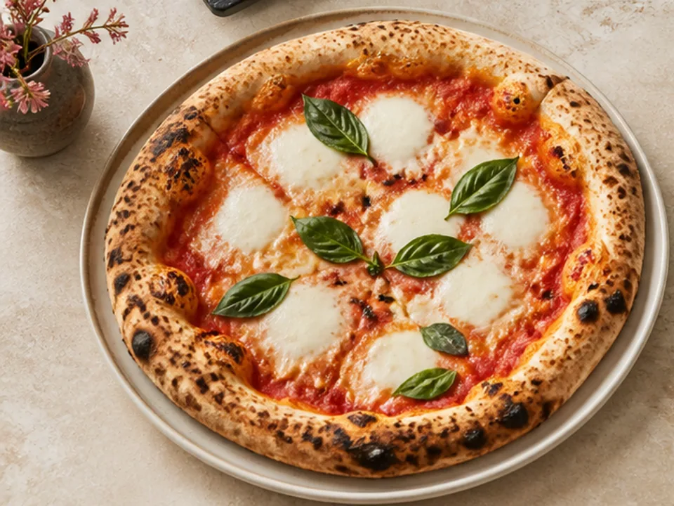 Margherita pizza photographed from above