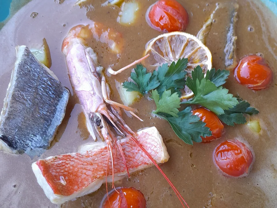 Marseille bouillabaisse with mixed fish, mussels and saffron broth