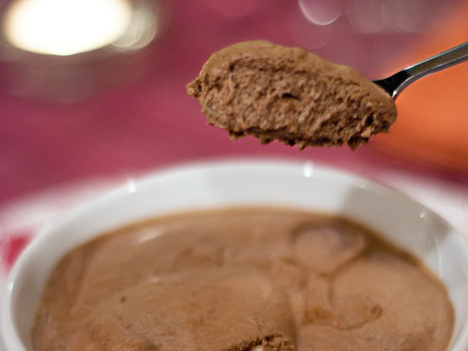 Dark French chocolate mousse in small glasses