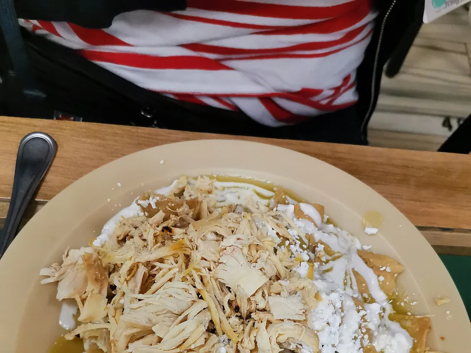 Chicken enchiladas verdes with crema, queso fresco and onion