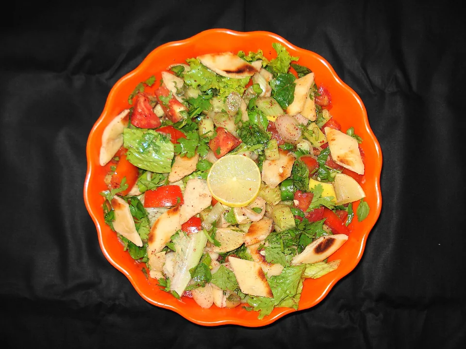 Levantine fattoush salad with crisp pita, tomatoes, radish and herbs