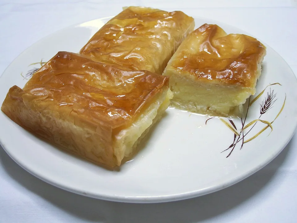 Greek galaktoboureko with crisp phyllo, semolina custard and citrus syrup