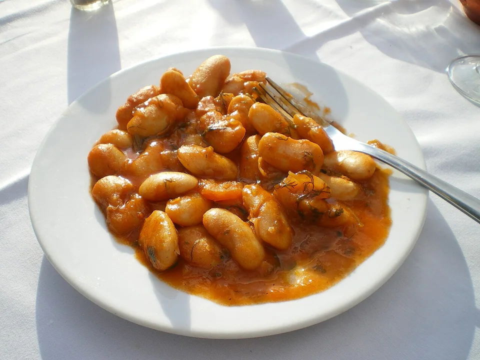 Greek gigantes plaki baked giant beans in tomato olive-oil sauce