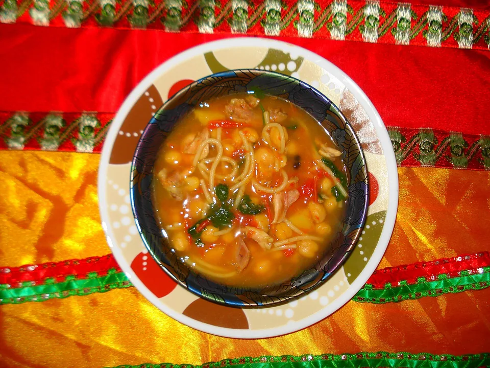 Moroccan harira with lamb, lentils, chickpeas, tomato, herbs and vermicelli