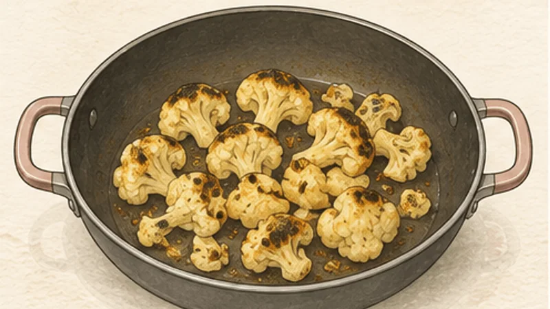 Aloo Gobi, step 2: Sear the cauliflower.