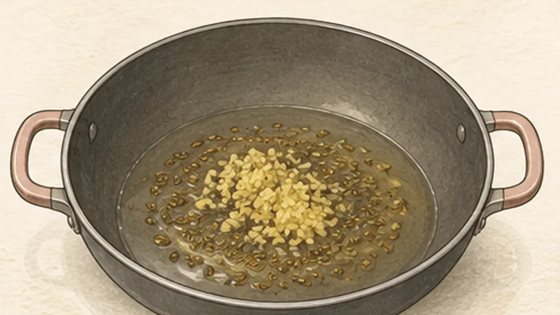Aloo Gobi, step 3: Bloom cumin and ginger.