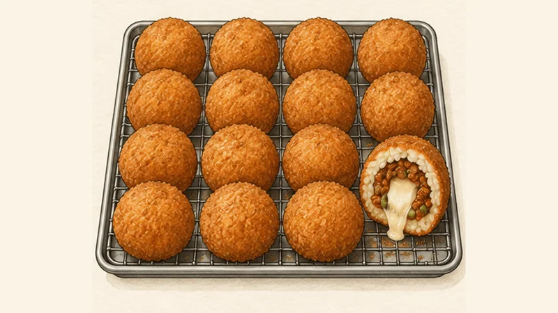 Arancini Siciliani, step 5: Fry until deep golden.