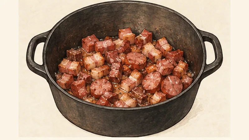 Arroz Carreteiro, step 2: Brown the meats.