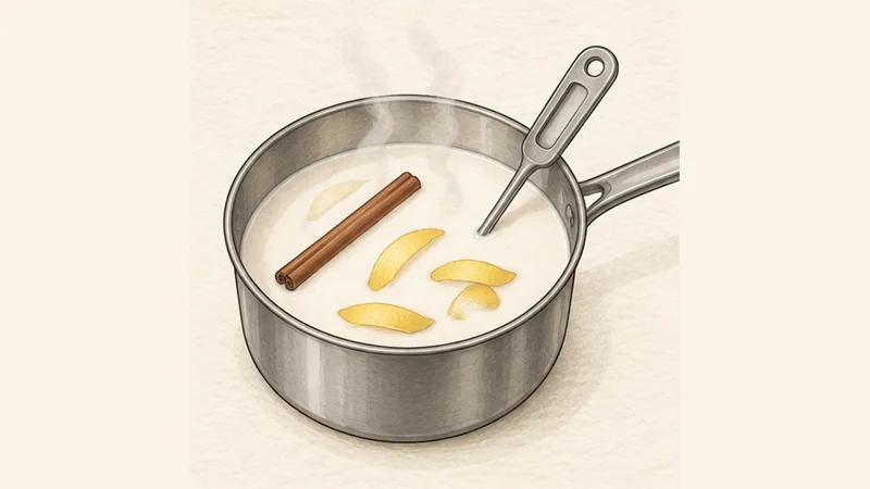 Arroz con Leche, step 2: Infuse the milk with cinnamon and lemon.