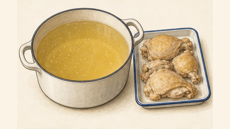 Avgolemono Chicken Soup, step 2: Lift the chicken and strain.
