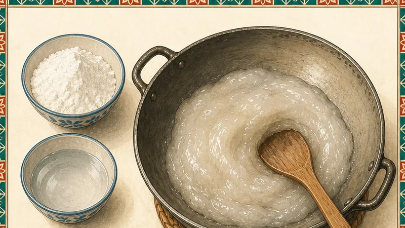 Changhua Ba-Wan, step 2: Cook the rice-flour paste.