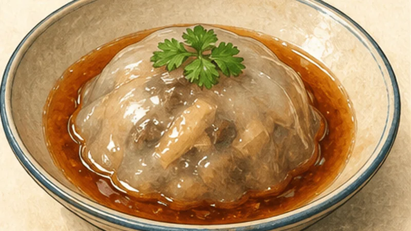 Changhua Ba-Wan, step 8: Unmold, sauce, and serve.