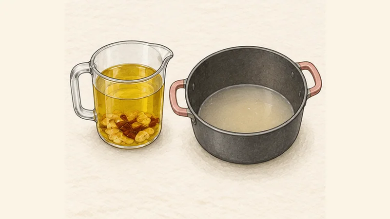 Bacalao al Pil-Pil, step 4: Cool the oil for emulsifying.