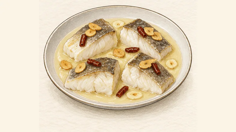 Bacalao al Pil-Pil, step 6: Warm the cod in the finished sauce.