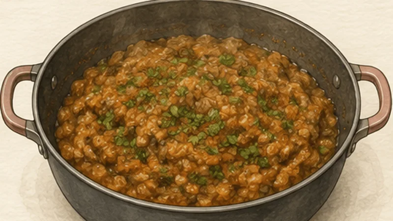 Baingan Bharta, step 7: Sauté the eggplant and finish.