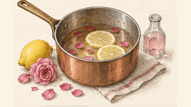 Pistachio Baklava with Lemon-Rose Syrup, step 1: Make the lemon-rose syrup.