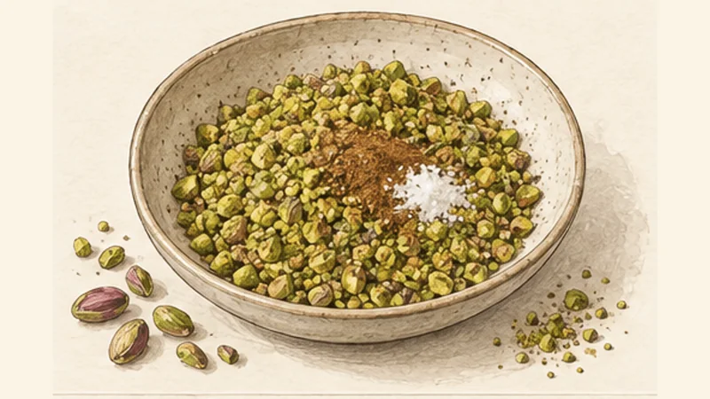 Pistachio Baklava with Lemon-Rose Syrup, step 2: Prepare the pistachio filling.