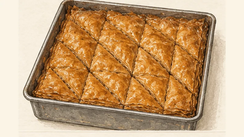 Pistachio Baklava with Lemon-Rose Syrup, step 6: Bake until deeply golden.