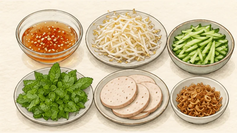 Bánh Cuốn — Pork and Mushroom Rice Rolls, step 3: Prepare sauce and accompaniments.