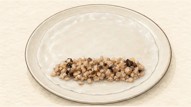 Bánh Cuốn — Pork and Mushroom Rice Rolls, step 5: Release and fill while warm.