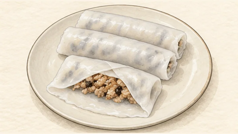 Bánh Cuốn — Pork and Mushroom Rice Rolls, step 6: Roll gently and repeat.