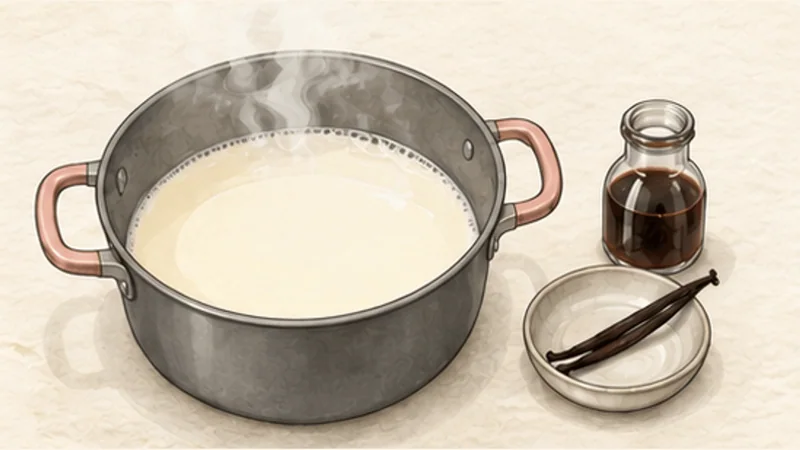 Bánh flan — Vietnamese caramel custard, step 3: Warm the milk mixture.