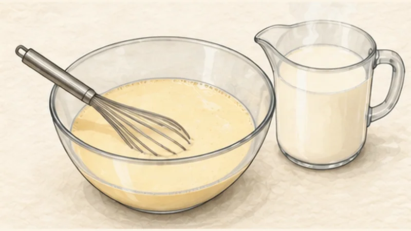 Bánh flan — Vietnamese caramel custard, step 4: Temper the eggs gently.