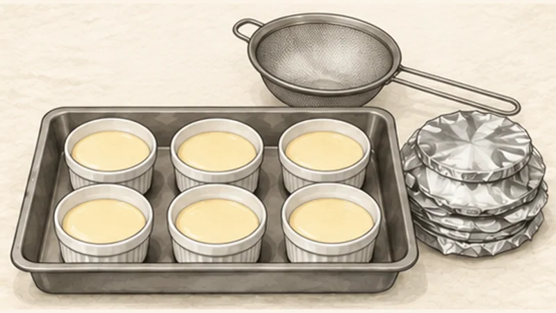 Bánh flan — Vietnamese caramel custard, step 5: Strain and fill.