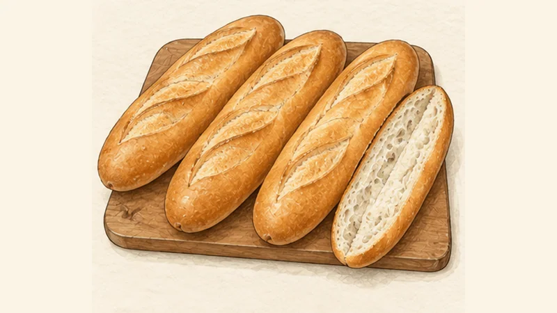 Bánh Mì Thịt — Vietnamese Cold-Cut Baguette, step 4: Refresh and split the baguettes.