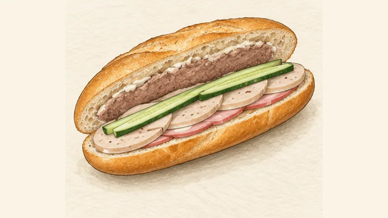 Bánh Mì Thịt — Vietnamese Cold-Cut Baguette, step 5: Spread and layer the meat.