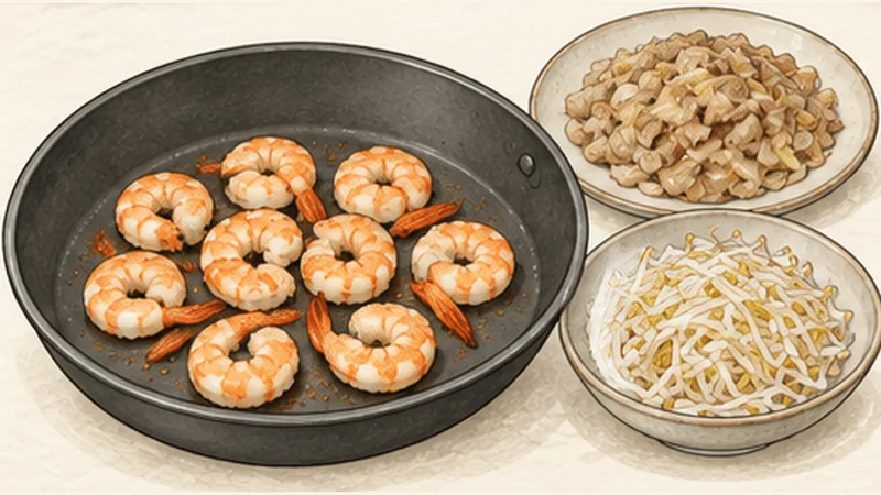 Bánh Xèo — Sizzling Pork and Shrimp Crêpes, step 4: Sear the shrimp.