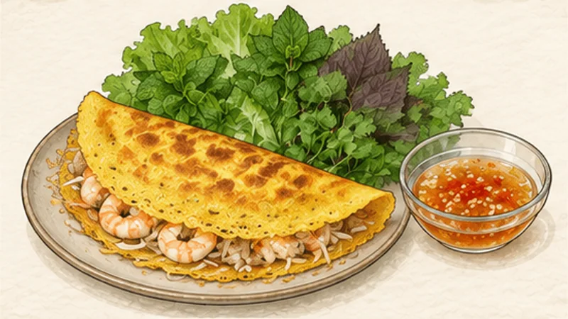 Bánh Xèo — Sizzling Pork and Shrimp Crêpes, step 8: Repeat and eat while crisp.