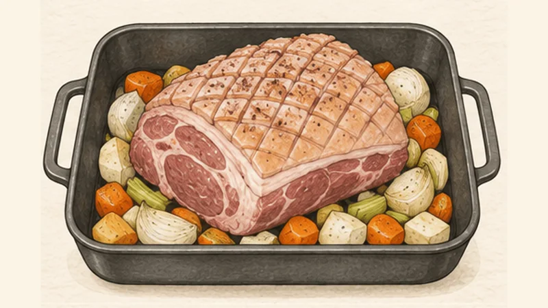 Bavarian Krustenbraten, step 2: Build the roasting bed.