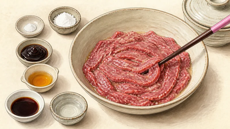Dry-fried beef chow fun, step 1: Velvet the beef.