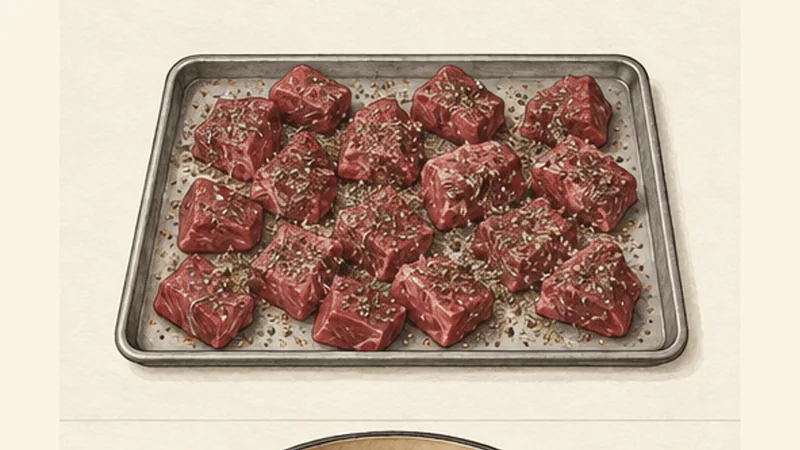 Beef Stifado, step 1: Dry and season the beef.