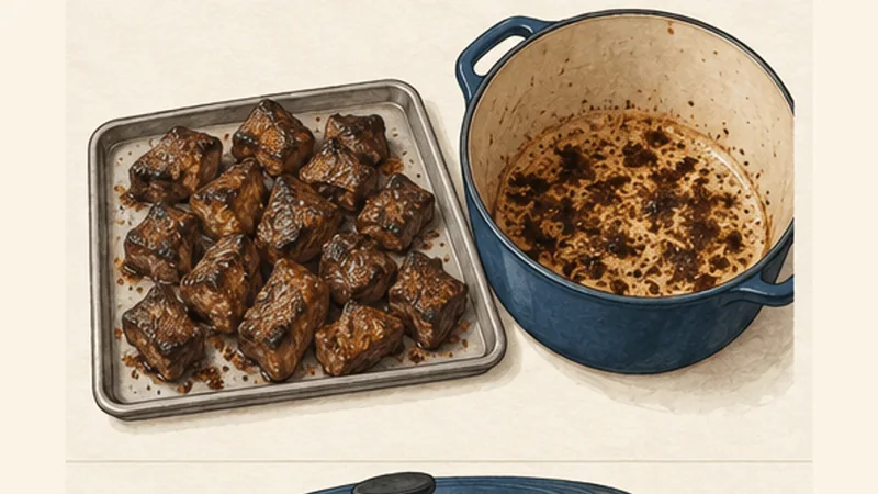 Beef Stifado, step 2: Brown the beef in batches.