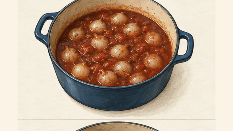 Beef Stifado, step 4: Build the aromatic tomato base.