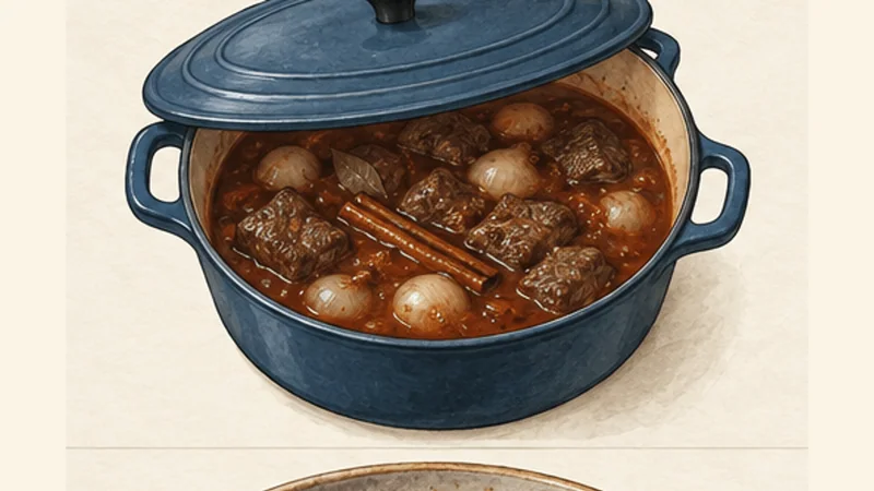 Beef Stifado, step 5: Start the slow braise.