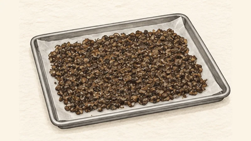 Beef Wellington, step 2: Cook the mushroom duxelles dry.