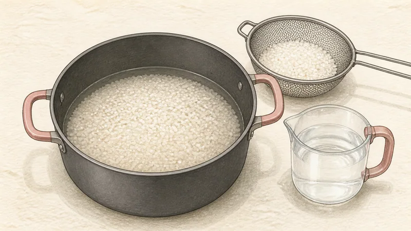 Vegetable bibimbap, step 1: Rinse and soak the rice.