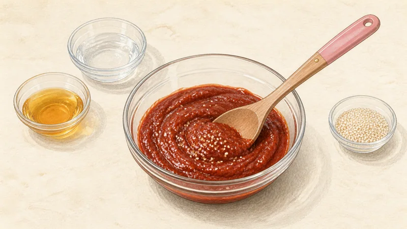 Vegetable bibimbap, step 3: Mix the gochujang sauce.