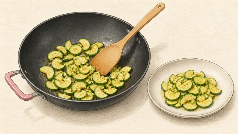 Vegetable bibimbap, step 6: Sauté the zucchini.