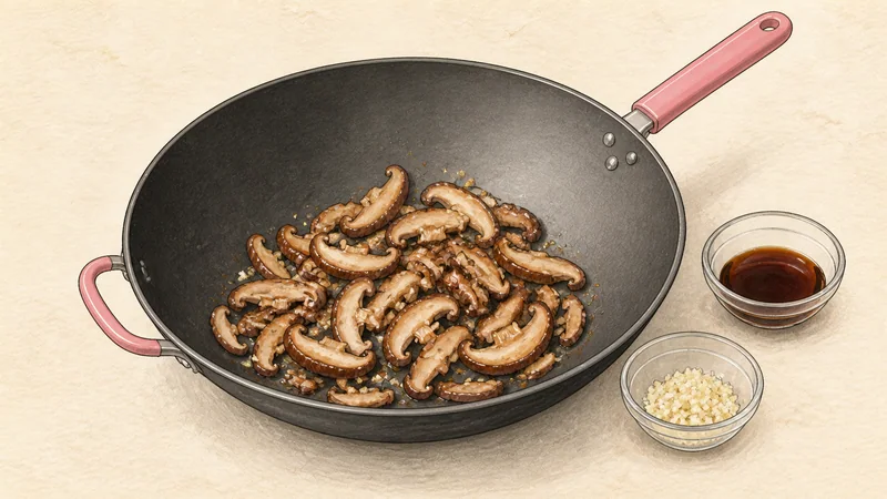 Vegetable bibimbap, step 8: Brown the shiitake.