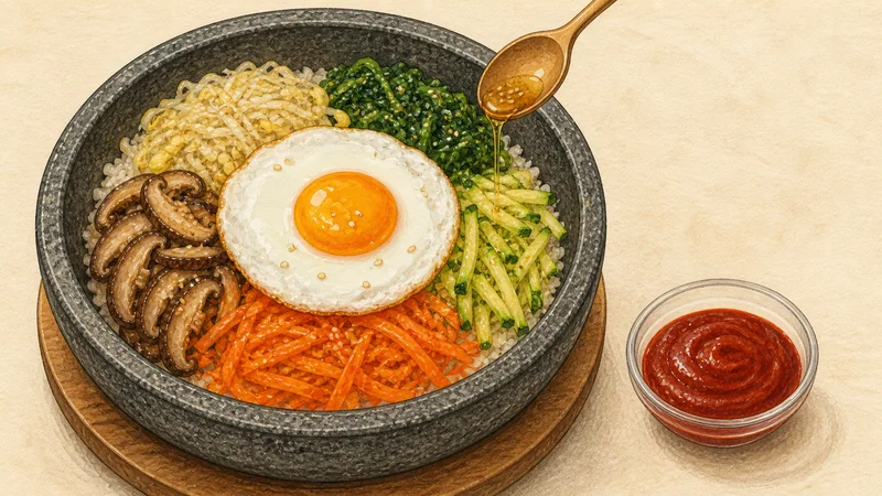 Vegetable bibimbap, step 11: Season, mix, and serve.