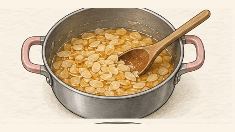 Bienenstich, step 4: Cook the almond topping.