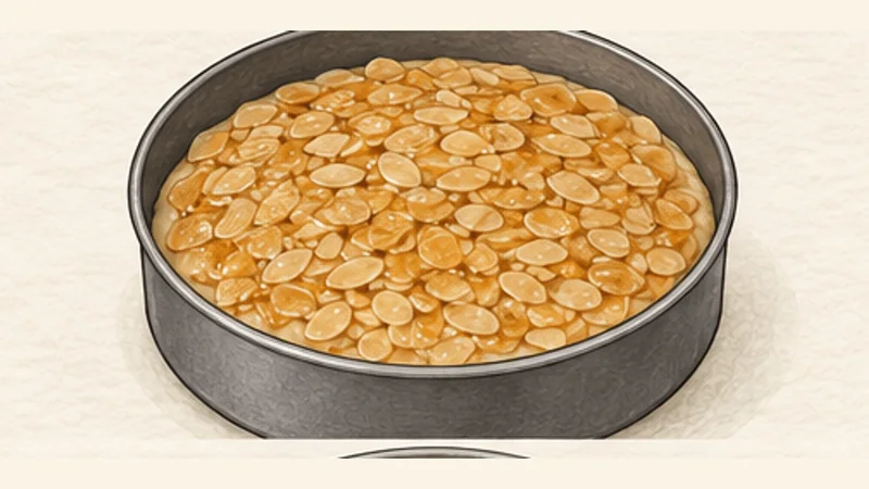 Bienenstich, step 5: Shape and add the topping.