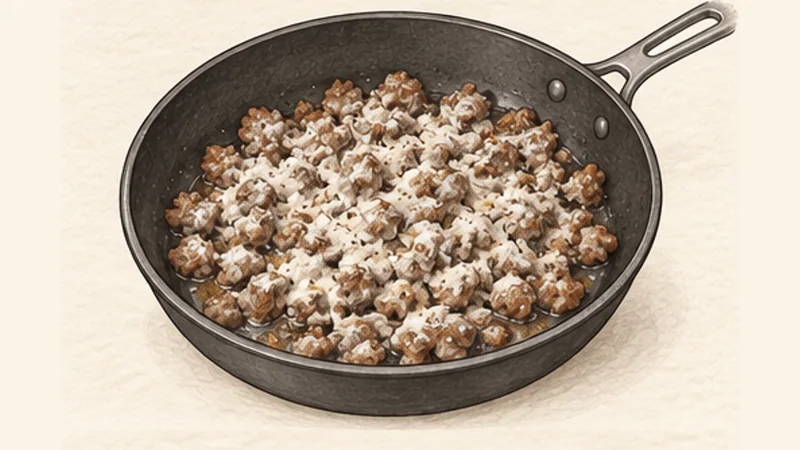 Biscuits and Sausage Gravy, step 6: Cook flour into the sausage fat.