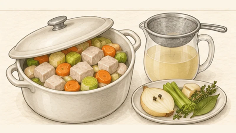 Blanquette de Veau, step 5: Strain the cooking stock.