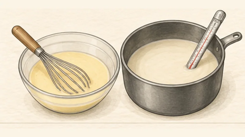 Blanquette de Veau, step 8: Temper the cream and yolks.