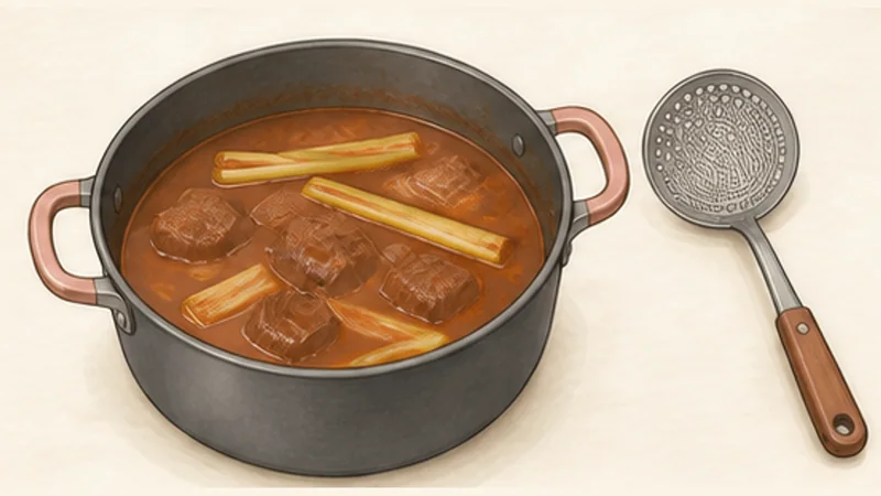 Bò kho — lemongrass beef stew, step 5: Add the braising liquid.